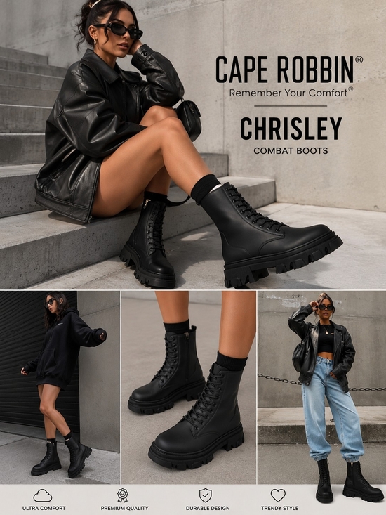 Cape Robbin Shoes - NWT Cape Robbin Chrisley Black Chunky Combat Boots | Platform Lug Sole | Size 7